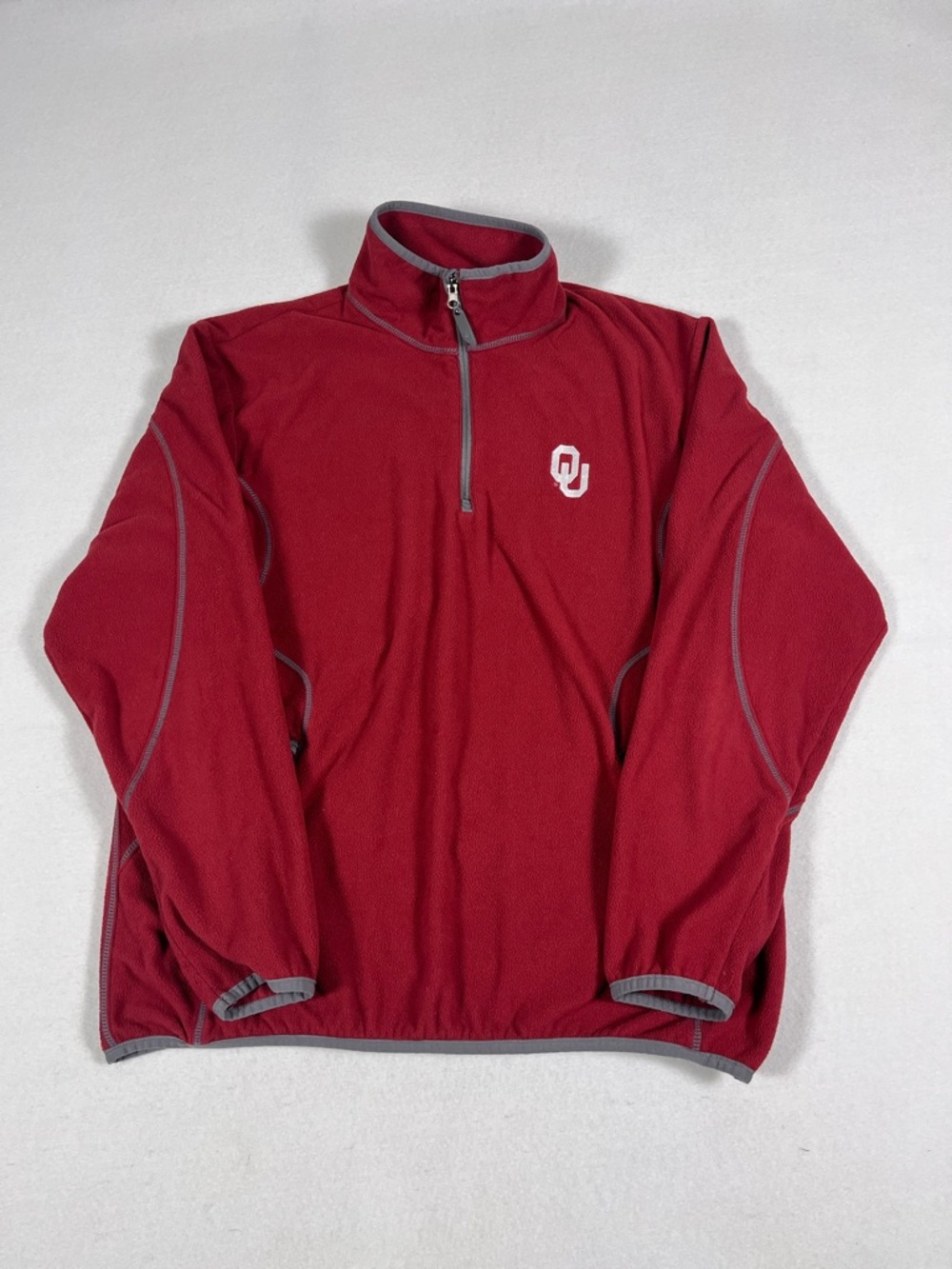 Oklahoma University Sooners Red Antigua Quarter Zip Fleece Pullover Men's Large